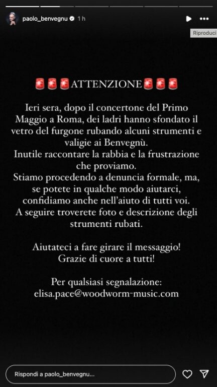 primo maggio furto strumenti benvegnu