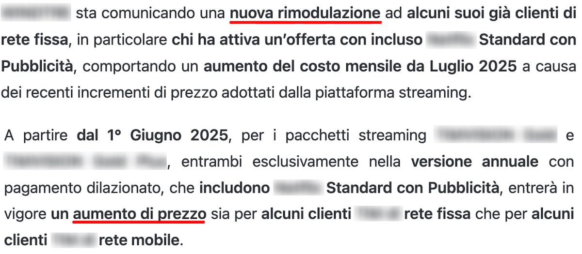 cambi unilaterali rimodulazioni piano telefonico