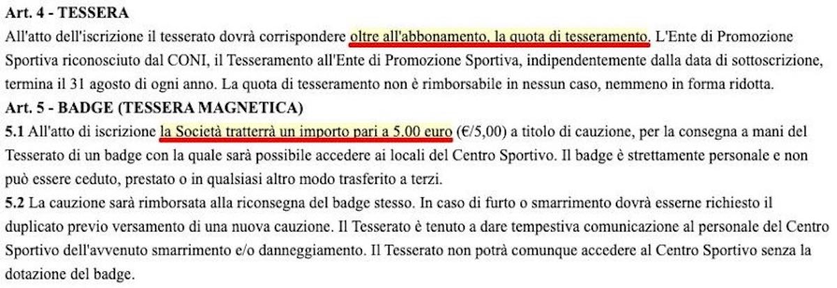 costo tessera palestra