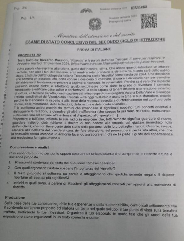 tracce prima prova maturità