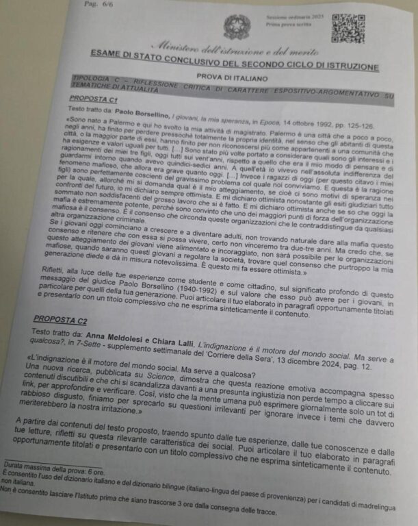 tracce prima prova maturità