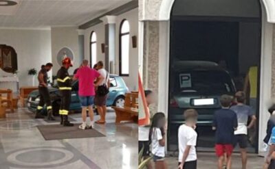 auto finisce contro portone chiesa