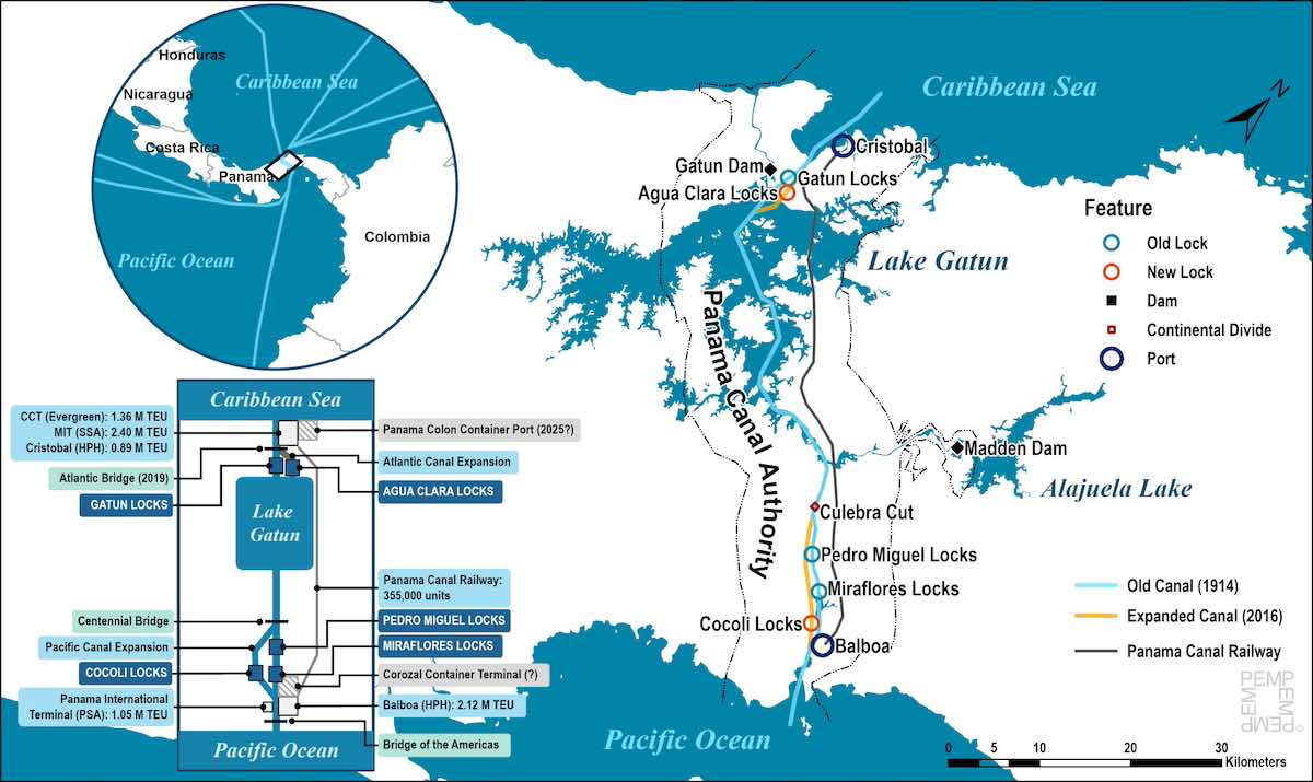 mappa canale panama porti usa cina