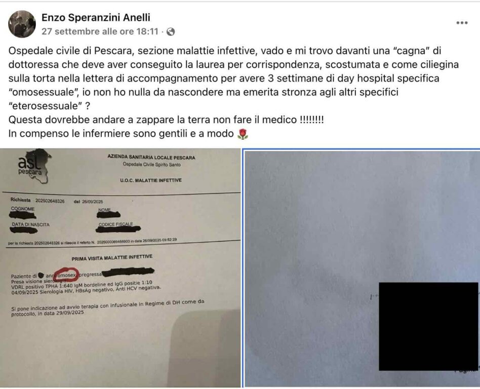 Paziente Pescara definito omosex dalla dottoressa