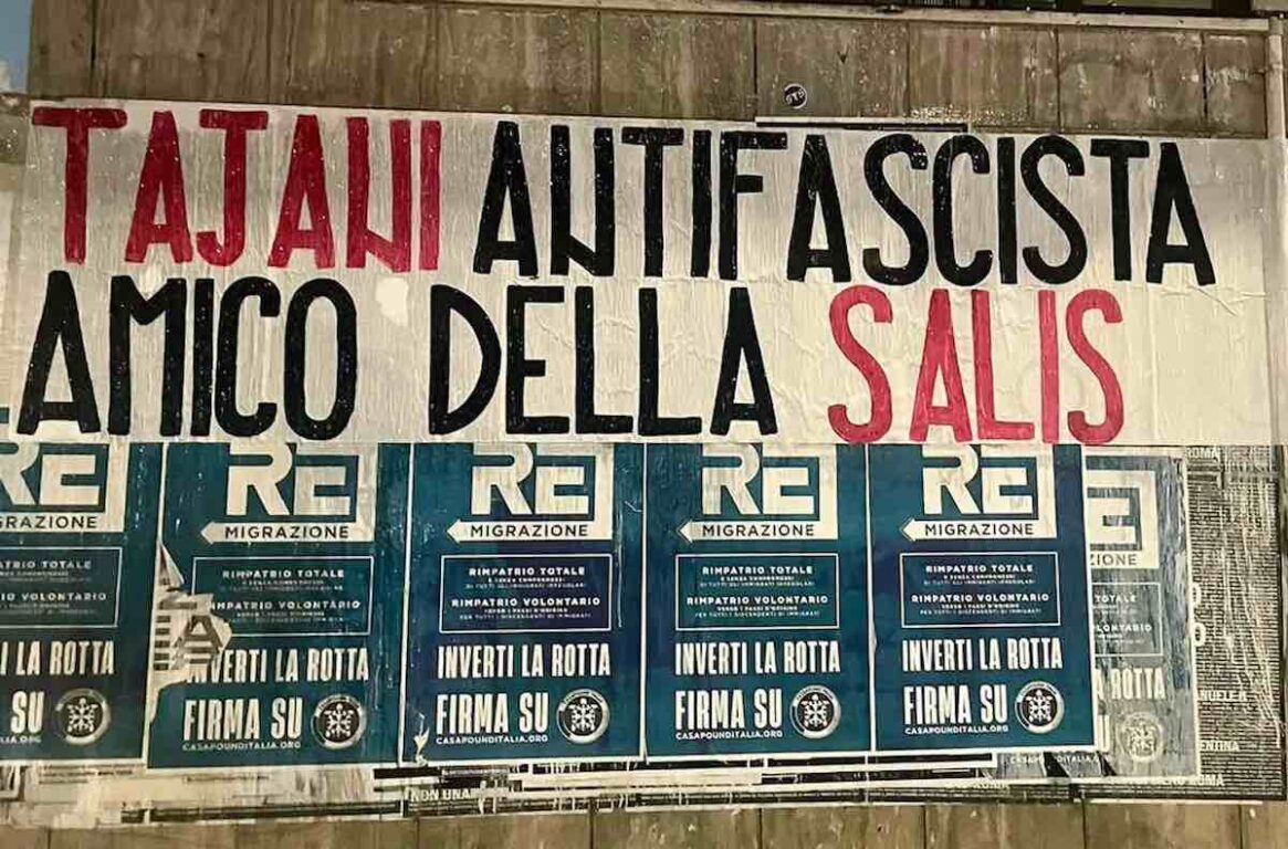 tajani antifascista striscione casapound