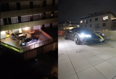 Ferrari parcheggiata sul balcone