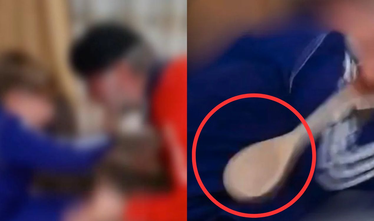 padre picchia figlio cucchiaio legno