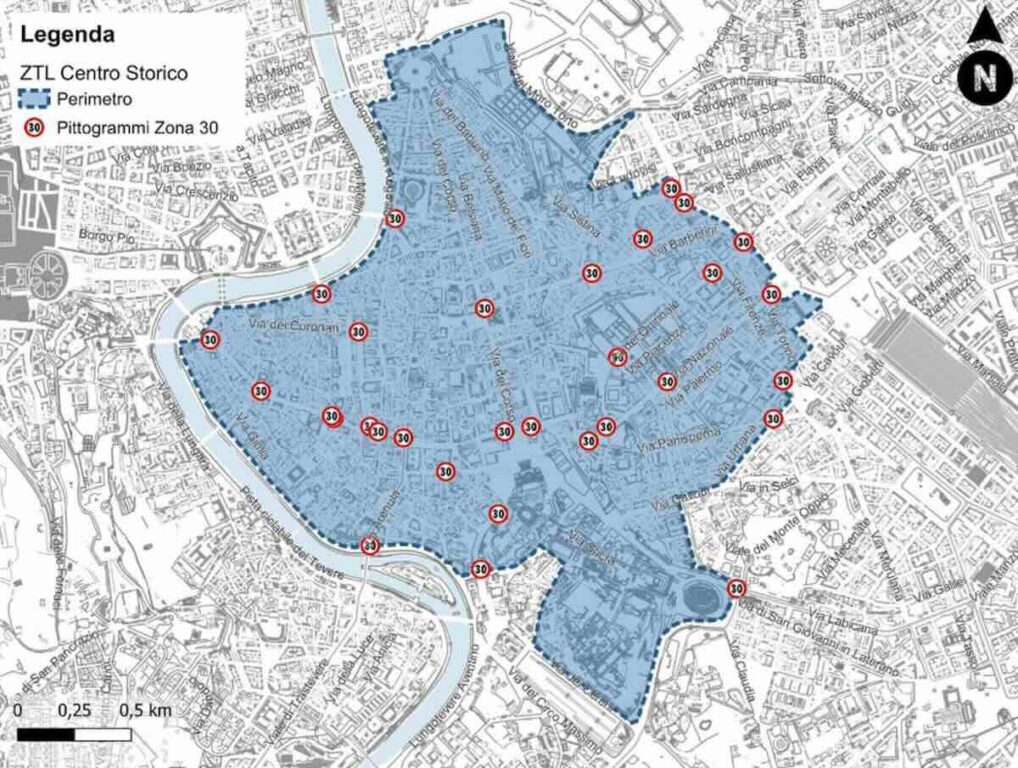 roma città 30 mappa strade