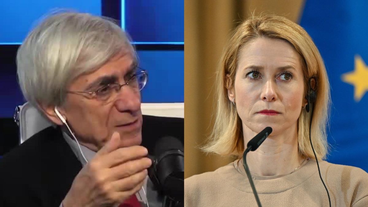 Angelo D'Orsi da Vladimir Soloviev e Kaja Kallas nel fotomontaggio dell'articolo sulla propaganda russa.