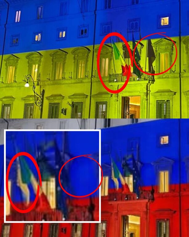 Analisi tecnica e sovrapposizione tra la foto originale e il fotomontaggio della bandiera russa.