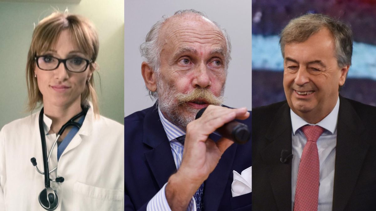 Collage con i volti di Roberto Burioni, Barbara Balanzoni e Andrea Stramezzi per il caso del recupero lampo del dottore milanese