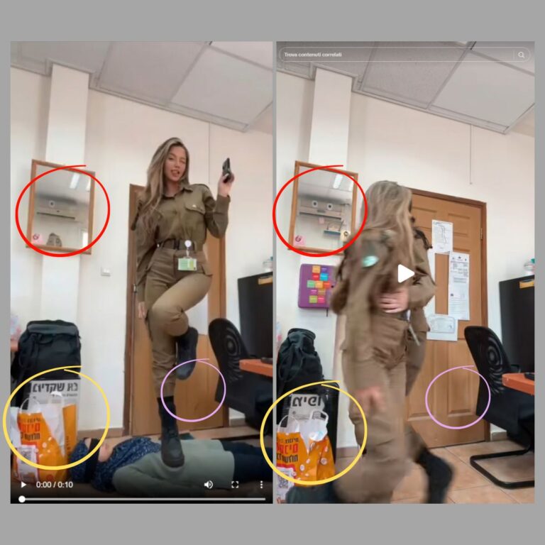 Confronto tra video originale TikTok e falso generato da IA Gemini soldatessa IDF.
