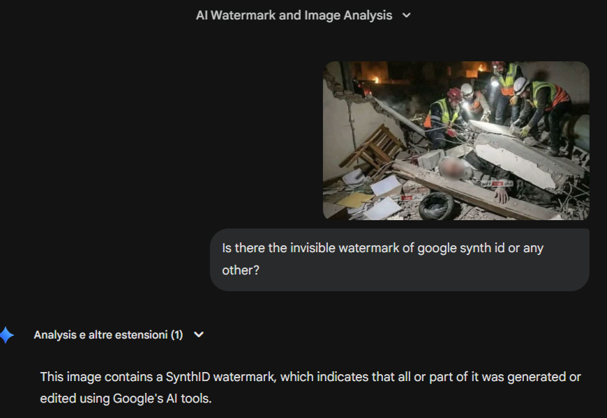 Il risultato dell'analisi SynthID Google DeepMind sulla foto attribuita a Khamenei