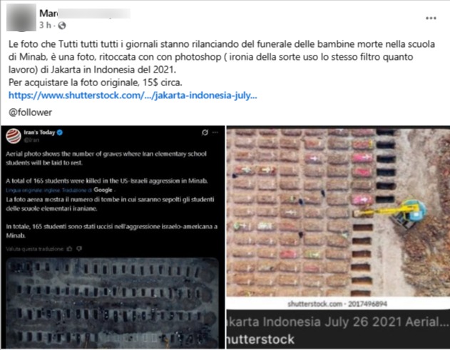 Confronto falso tra foto di Minab e link Shutterstock Jakarta 2021