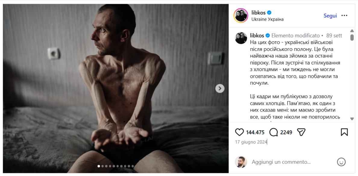 Screenshot di un post Instagram con le testimonianze visive dei prigionieri rilasciati.