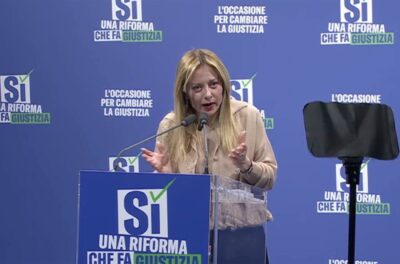 Giorgia Meloni all'evento di FdI a Milano sul referendum sulla Giustizia