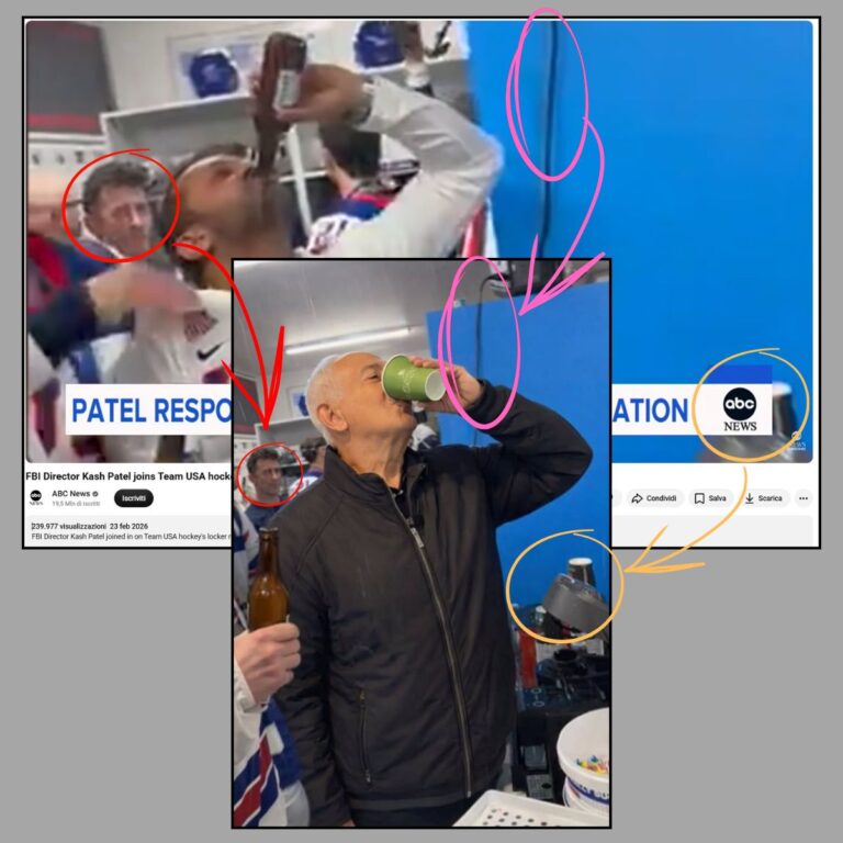 Fotomontaggio di Benjamin Netanyahu confrontato con l'originale di Kash Patel in uno spogliatoio.