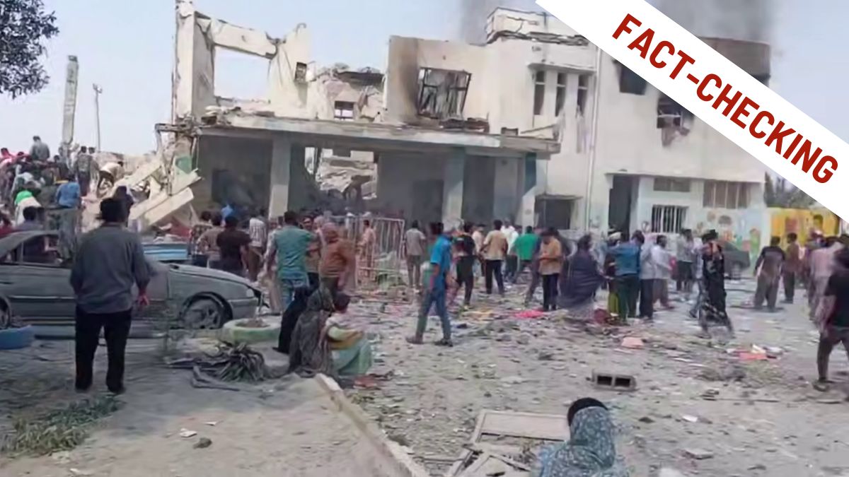 Folla e macerie presso l'edifizio della scuola bombardata in Iran, analizzato tramite geolocalizzazione OSINT