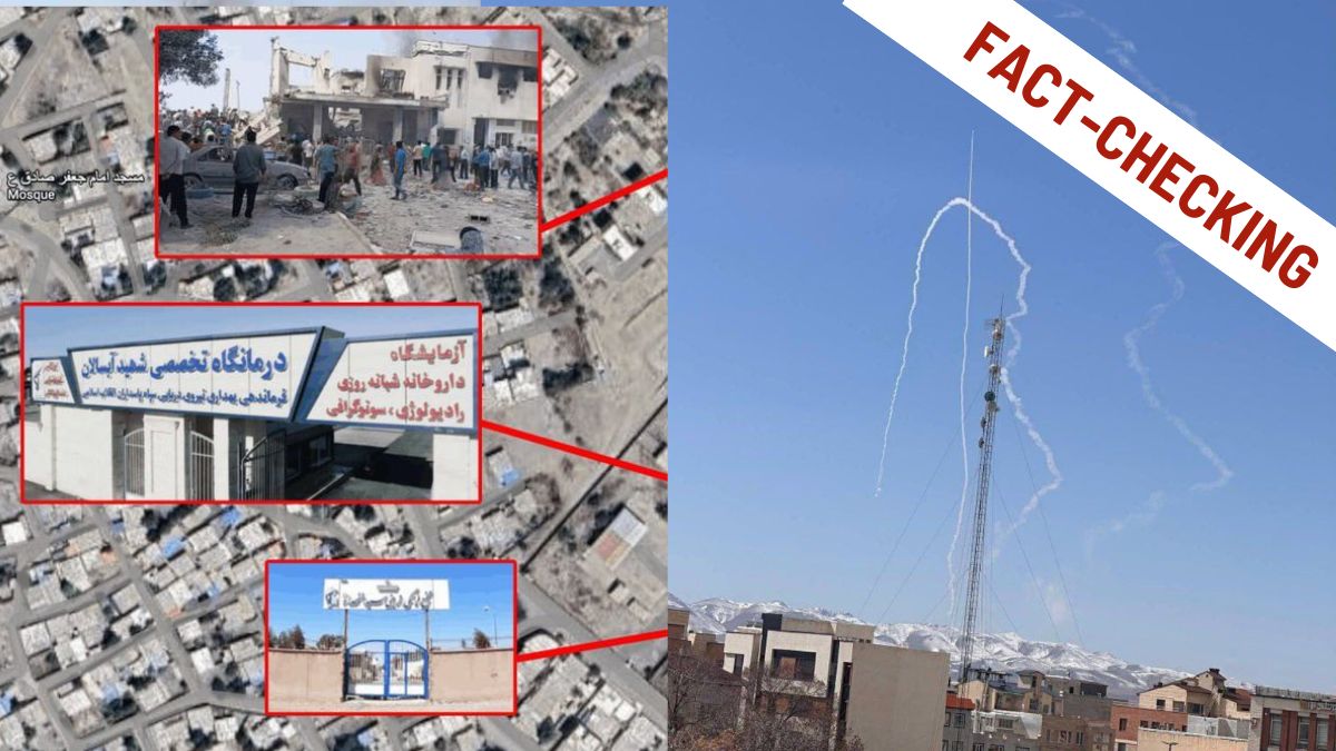 Composizione OSINT: a sinistra la mappatura satellitare della scuola di Minab all'interno della base dei Pasdaran con foto delle macerie; a destra lo screenshot del video del missile di Zanjan.