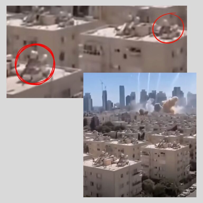 Ingrandimento sui tetti degli edifici nel video dove i pannelli solari sono distorti e ripetuti simmetricamente.