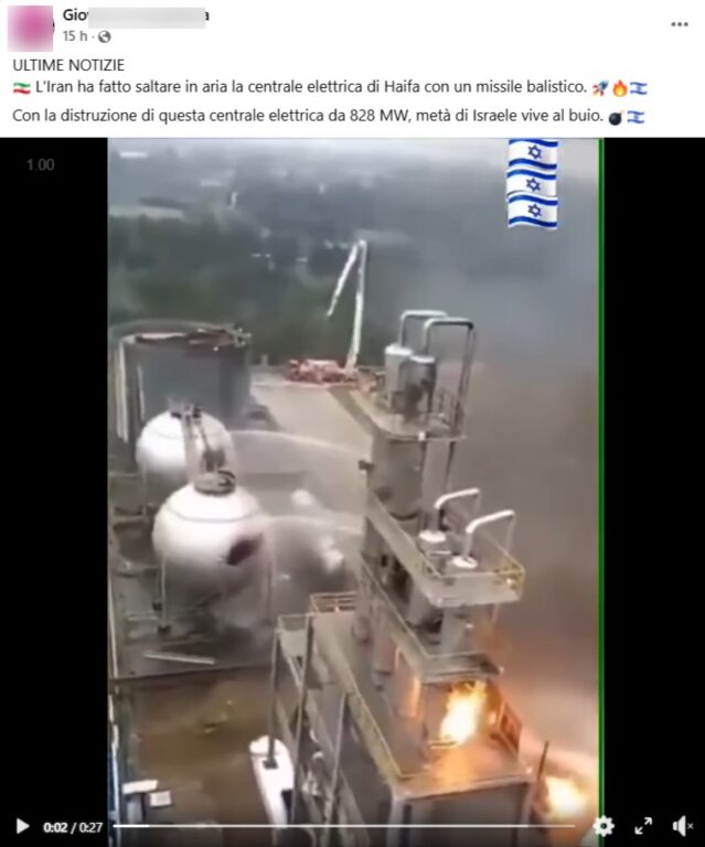 Screenshot di uno dei post che condivide il video attribuito a un bombardamento iraniano ad Haifa