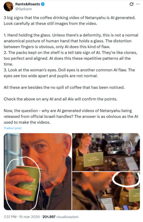 Screenshot di uno dei post che riporta le principali presunte prove dell'AI generativa