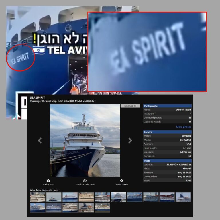 Nome "Sea Spirit" presente a lato della nave e foto reale dell'imbarcazione.