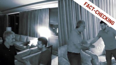 I falsi fotogrammi delle telecamere di sorveglianza di Epstein con Zelensky generati con l'AI. In alto a destra, la scritta fact-checking.