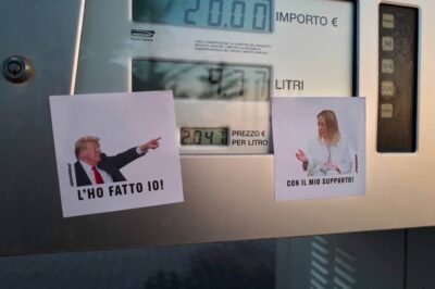 caro-carburante-trump-meloni-adesivi-greenpeace-video