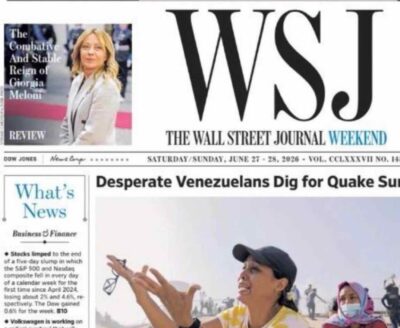 Giorgia Meloni prima pagina Wall Street Journal