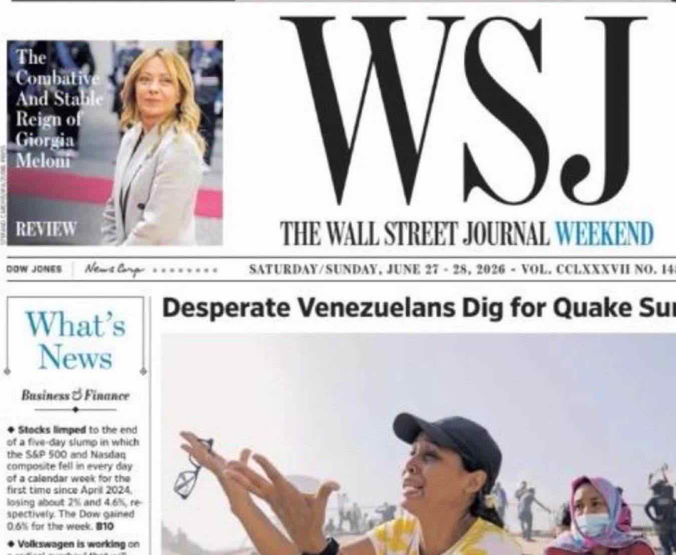 Giorgia Meloni prima pagina Wall Street Journal
