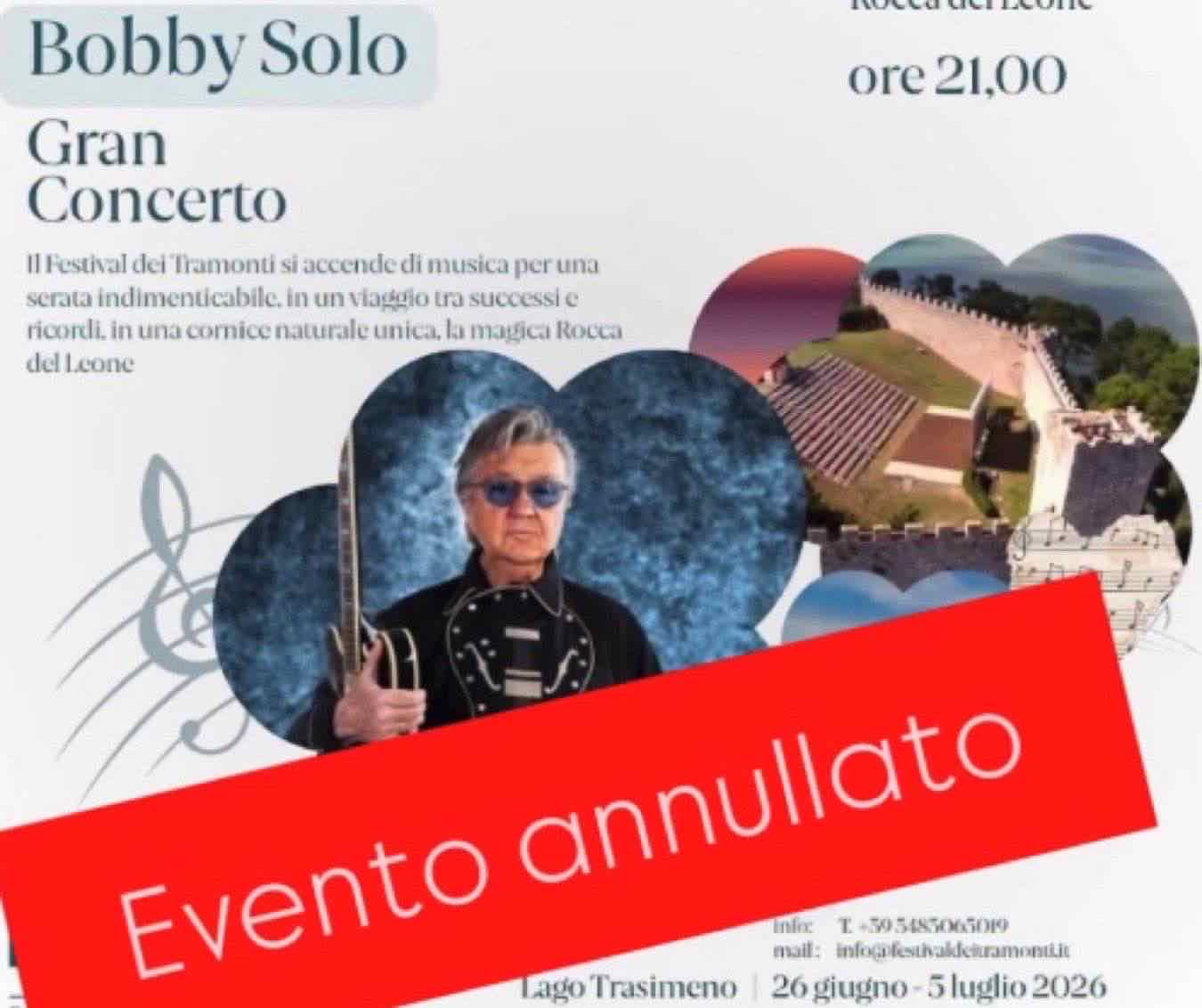 Bobby Solo, concerto annullato in Umbria per i moscerini