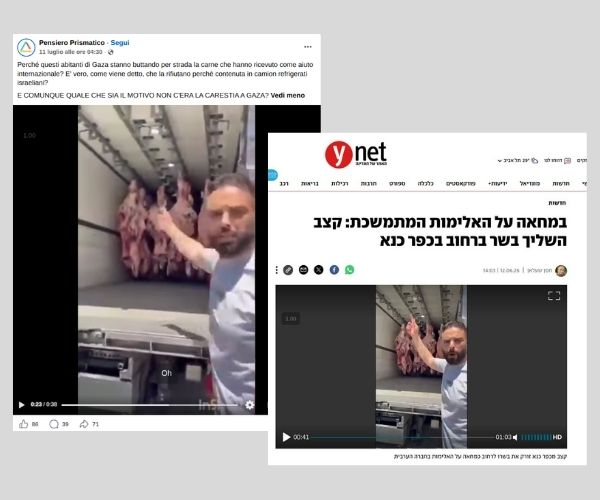 Screenshot dell'articolo di Ynet News del 12 giugno 2026 confrontato con il reel Facebook con la falsa narrazione