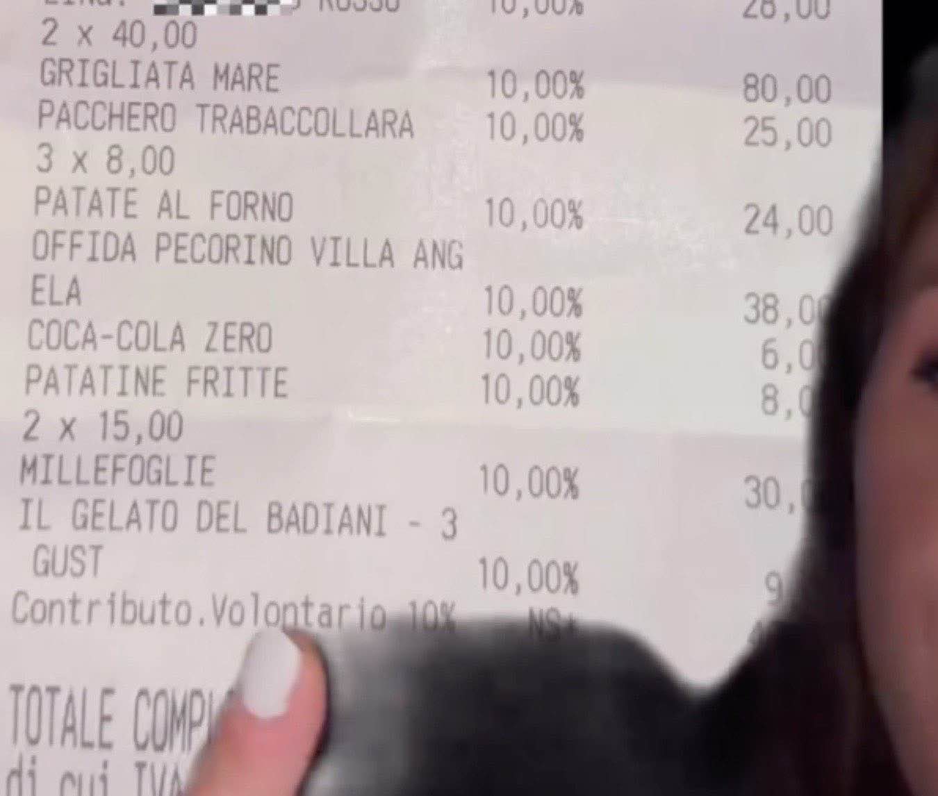 Carlotta Roncarà, scontrino 10% contributo volontario