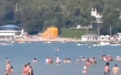 Drone ucraino sulla spiaggia, vicino al cosiddetto 'Palazzo di Putin'