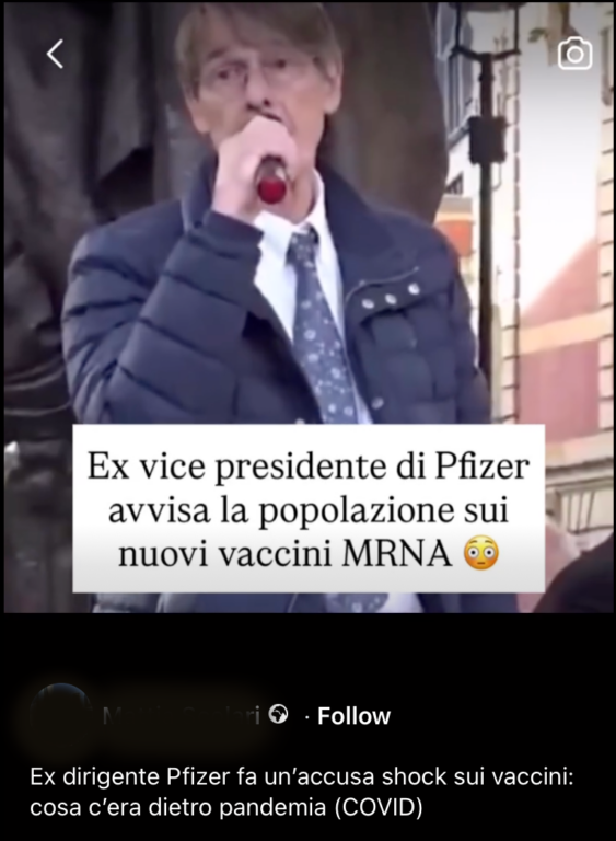 Screenshot della storia Facebook che cita Michael Yeadon come ex vice presidente di Pfizer