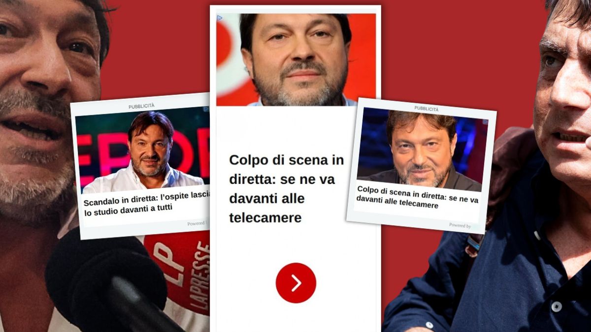 Tre banner pubblicitari clickbait con il volto di Sigfrido Ranucci, con le etichette Pubblicità visibili e titoli come «Colpo di scena in diretta»