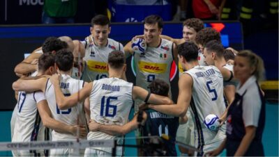 Da sx Giovanni Sanguinetti Francesco Sani Pardo Mati e Simone Giannelli Italia - Repubblica Ceca campionati europei di pallavolo maschile Eurovolley 2026 a Modena, 15 settembre 2026
