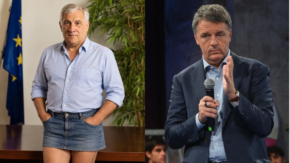 Antonio Tajani meme minigonna e Matteo Renzi