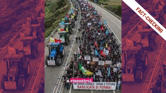 La foto del corteo di trattori in Basilicata è generata con l’AI