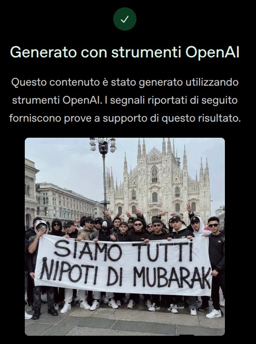 Esito dello strumento Verify che indica l'immagine come generata con strumenti OpenAI