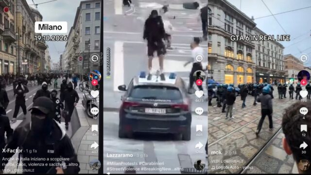 Immagini da TikTok dei disordini di Milano a ottobre 2026