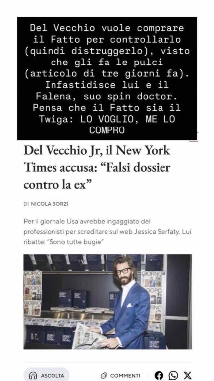 Selvaggia Lucarelli sul perché Del Vecchio vuol comprare il Fatto quotidiano