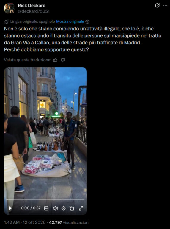 Schermata del post su X del 12 ottobre con lo stesso video e un testo in spagnolo, senza riferimenti alla Francia.